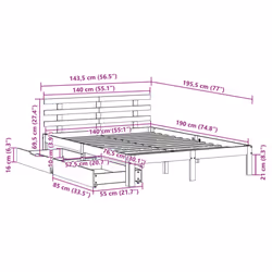 vidaXL Bed Frame with Drawers Bed Base Solid Wood Pine - white, 140 x 190 cm