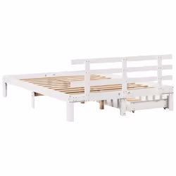 vidaXL Bed Frame with Drawers Bed Base Solid Wood Pine - white, 140 x 190 cm - Additional view 5