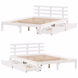 vidaXL Bed Frame with Drawers Bed Base Solid Wood Pine - white, 140 x 190 cm - Additional view 8