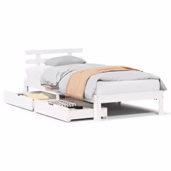 vidaXL Bed Frame with Drawers Bed Base Solid Wood Pine - white, 90 x 200 cm