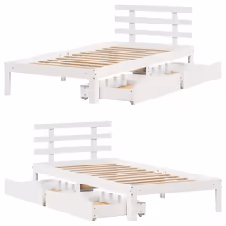 vidaXL Bed Frame with Drawers Bed Base Solid Wood Pine - white, 90 x 200 cm - Additional view 8