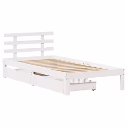 vidaXL Bed Frame with Drawers Bed Base Solid Wood Pine - white, 100 x 200 cm