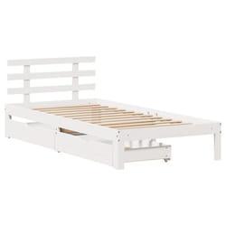 vidaXL Bed Frame with Drawers Bed Base Solid Wood Pine - white, 100 x 200 cm