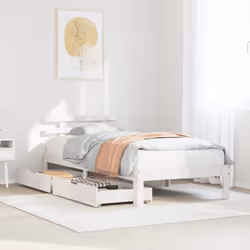 vidaXL Bed Frame with Drawers Bed Base Solid Wood Pine - white, 100 x 200 cm