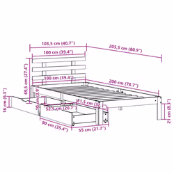 vidaXL Bed Frame with Drawers Bed Base Solid Wood Pine - white, 100 x 200 cm