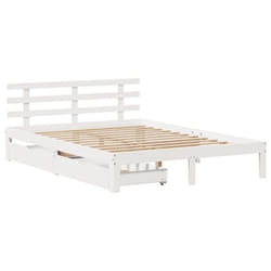vidaXL Bed Frame with Drawers Bed Base Solid Wood Pine - white, 120 x 200 cm