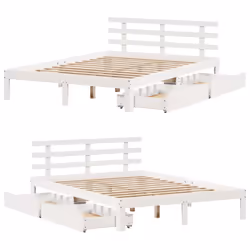vidaXL Bed Frame with Drawers Bed Base Solid Wood Pine - white, 120 x 200 cm - Additional view 8