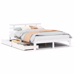 vidaXL Bed Frame with Drawers Bed Base Solid Wood Pine - white, 140 x 200 cm