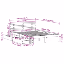 vidaXL Bed Frame with Drawers Bed Base Solid Wood Pine - white, 150 x 200 cm
