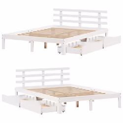 vidaXL Bed Frame with Drawers Bed Base Solid Wood Pine - white, 150 x 200 cm - Additional view 8