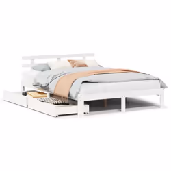 vidaXL Bed Frame with Drawers Bed Base Solid Wood Pine - white, 160 x 200 cm
