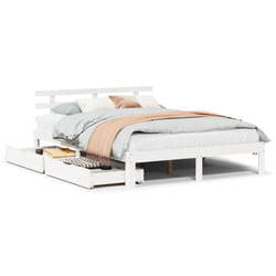 vidaXL Bed Frame with Drawers Bed Base Solid Wood Pine - white, 160 x 200 cm