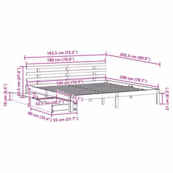 vidaXL Bed Frame with Drawers Bed Base Solid Wood Pine - white, 180 x 200 cm - Additional view 3