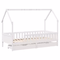 vidaXL Kids Bed Frame with Drawers Wooden Bed Solid Wood Pine - white, 90 x 200 cm - Additional view 2