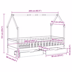 vidaXL Kids Bed Frame with Drawers Wooden Bed Solid Wood Pine - white, 90 x 200 cm - Additional view 3