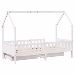 vidaXL Kids Bed Frame with Drawers Wooden Bed Solid Wood Pine - white, 90 x 200 cm - Additional view 7