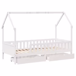 vidaXL Kids Bed Frame with Drawers Wooden Bed Solid Wood Pine - white, 90 x 200 cm - Additional view 8