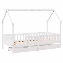 vidaXL Kids Bed Frame with Drawers Wooden Bed Solid Wood Pine - white, 90 x 190 cm - Additional view 2