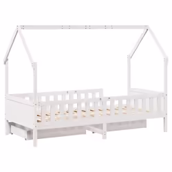 vidaXL Kids Bed Frame with Drawers Wooden Bed Solid Wood Pine - white, 90 x 190 cm - Additional view 7