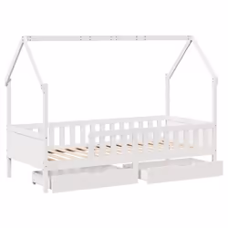 vidaXL Kids Bed Frame with Drawers Wooden Bed Solid Wood Pine - white, 90 x 190 cm - Additional view 8