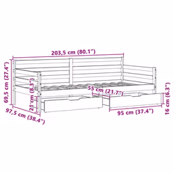 vidaXL Daybed with Drawers Sofa Bed Guest Bed Couch 90x200 cm Solid Wood Pine