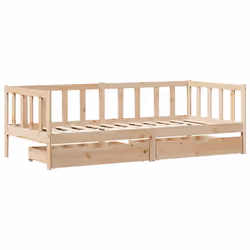 vidaXL Daybed with Drawers Sofa Bed Sleeper Bed Guest Bed Solid Wood Pine - natural, 90 x 200 cm