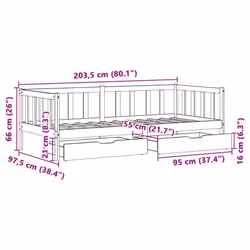 vidaXL Daybed with Drawers Sofa Bed Sleeper Bed Guest Bed Solid Wood Pine - white, 90 x 200 cm - Additional view 3