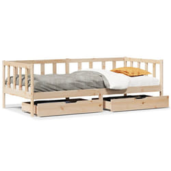 vidaXL Daybed with Drawers Sofa Bed Sleeper Bed Guest Bed Solid Wood Pine - natural, 90 x 190 cm