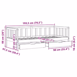 vidaXL Daybed with Drawers Sofa Bed Sleeper Bed Guest Bed Solid Wood Pine - white, 90 x 190 cm - Additional view 3