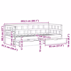 vidaXL Daybed with Drawers Sofa Bed Couch Wax Brown 90x200 cm Solid Wood Pine - Additional view 3