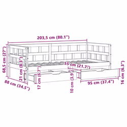 vidaXL Daybed with Drawers Sofa Bed Couch Wax Brown 80x200 cm Solid Wood Pine - Additional view 3