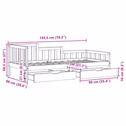 vidaXL Daybed with Drawers Sofa Bed Guest Bed White 90x200 cm Solid Wood Pine - Additional view 3