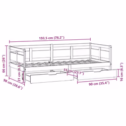 vidaXL Daybed with Drawers Sofa Bed Guest Bed Couch Solid Wood Pine - white, 90 x 190 cm - Additional view 3