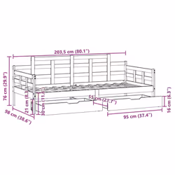 vidaXL Daybed with Drawers Sofa Bed Guest Bed Couch Solid Wood Pine - white, 90 x 200 cm - Additional view 3