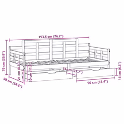 vidaXL Daybed with Drawers Sofa Bed Guest Bed Couch Solid Wood Pine - white, 90 x 190 cm - Additional view 3