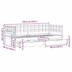 vidaXL Daybed with Drawers Sofa Bed Sleeper Bed 90x190 cm Solid Wood Pine - Additional view 3