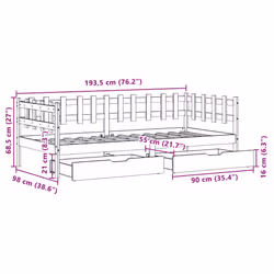 vidaXL Daybed with Drawers Sofa Bed Guest Bed White 90x190 cm Solid Wood Pine