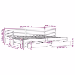 vidaXL Daybed with Trundle and Drawers Wax Brown 90x200 cm Solid Wood Pine - Additional view 3