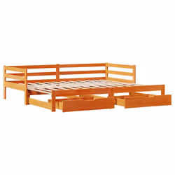 vidaXL Daybed with Trundle and Drawers Wax Brown 90x200 cm Solid Wood Pine - Additional view 8