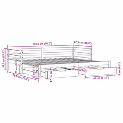 vidaXL Daybed with Trundle and Drawers Wax Brown 90x190 cm Solid Wood Pine - Additional view 3