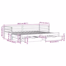 vidaXL Daybed with Trundle and Drawers Wax Brown 80x200 cm Solid Wood Pine - Additional view 3