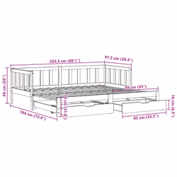 vidaXL Daybed with Trundle and Drawers Sofa Bed 90x200 cm Solid Wood Pine