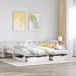 vidaXL Daybed with Trundle & Drawers Sofa Bed White 90x200 cm Solid Wood Pine