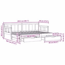 vidaXL Daybed with Trundle and Drawers Sofa Bed Solid Wood Pine - natural, 90 x 200 cm - Additional view 3