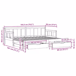 vidaXL Daybed with Trundle and Drawers Sofa Bed 90x190 cm Solid Wood Pine