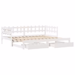 vidaXL Daybed with Trundle & Drawers Sofa Bed White 90x200 cm Solid Wood Pine
