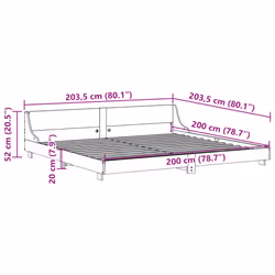 vidaXL Bed Frame with Headboard Wax Solid Wood Pine - natural, 200 x 200 cm