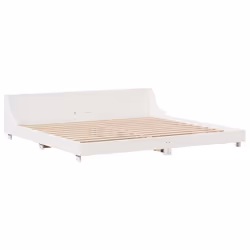 vidaXL Bed Frame with Headboard Wax Solid Wood Pine - white, 200 x 200 cm