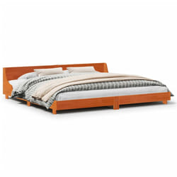 vidaXL Bed Frame with Headboard Wax Solid Wood Pine - wax brown, 200 x 200 cm