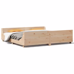 vidaXL Bed Frame with Headboard Home Bed Base White 140x200 cm Solid Wood Pine - natural, 200 x 200 cm